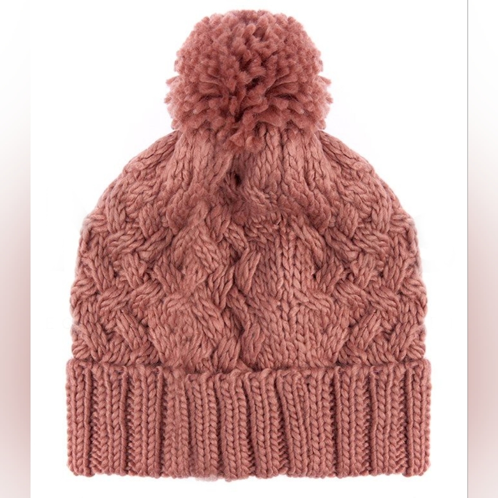 Barbour - Maybole Chunky Knit Beanie Hat with Pom - OS, Old Rose Pink
